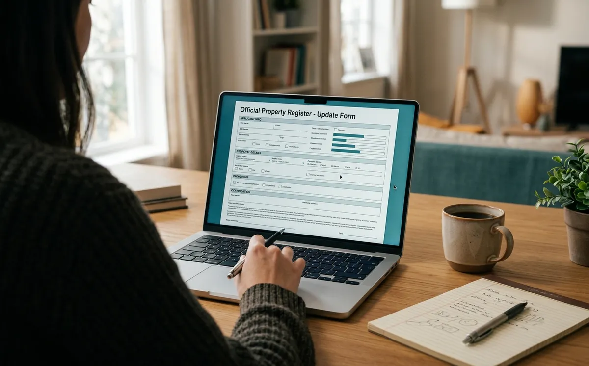 Un syndic bénévole met à jour les données de la copropriété sur le registre national d'immatriculation depuis son ordinateur